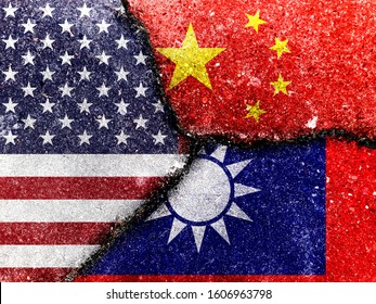 Trade War. Flag Of The People's Republic Of China. Flag Of The United States. Taiwan Flag