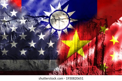 Trade War. Flag Of The People's Republic Of China. Flag Of The United States. Taiwan Flag