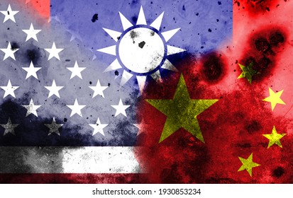 Trade War. Flag Of The People's Republic Of China. Flag Of The United States. Taiwan Flag