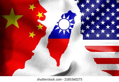 Trade War. Flag Of The People's Republic Of China. Flag Of The United States. Taiwan Flag, 3d Illustration