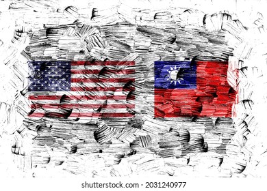 Trade War. Flag Of The United States. Taiwan Flag, 3d Illustration