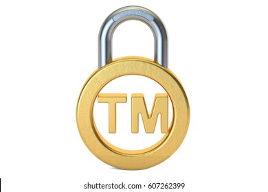 Trademark concept with padlock, 3D rendering isolated on white background