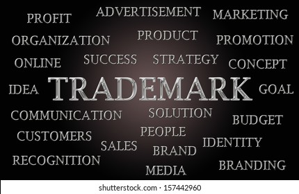 Trademark word cloud written in luxurious chrome letters