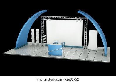 Tradeshow Stand Against A Black Background. 3D Rendering.