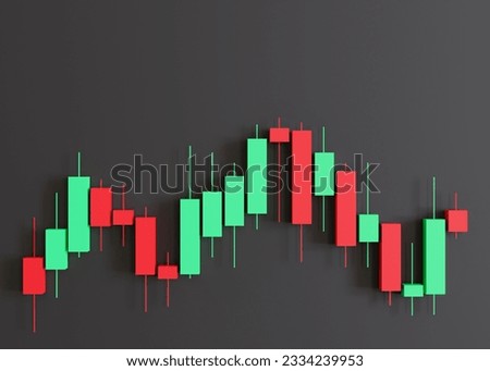 Trading chart on black background and copy space. Stock trade data on graph with japanese sticks. Financial diagram with assets values moving up and down. Buy, sell on stockmarket. 3D Illustration
