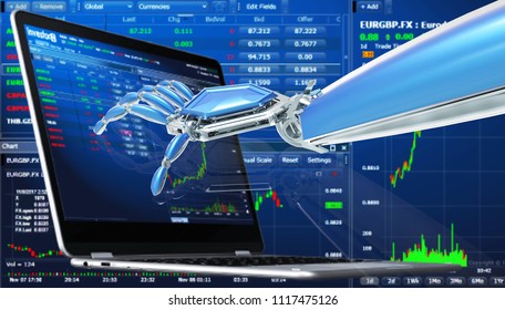 Trading System With Robot/ 3d Render Image