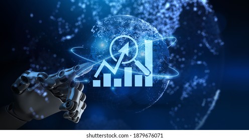 Trading Trade Robot Forex Automation. Business Finance Technology Concept. Robotic Arm 3d Rendering.