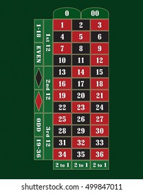 Traditional American Roulette Table Raster Illustration