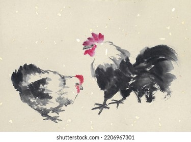 The Traditional Ancient Chinese Hand - Painted Chicken,rooster And Hen
Meaning: Gentleman, Brave Man, Trustworthy Man ，family Harmony