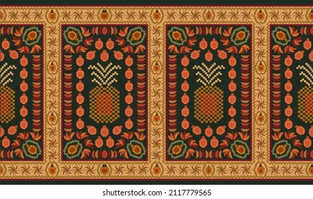 Traditional Border textile design motif with geometrical border seamless and ethnic style decoration for textile branding 