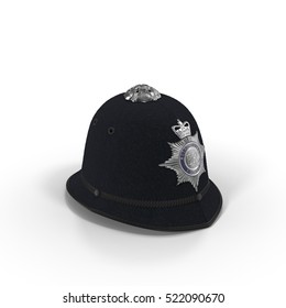 Traditional British Police Helmet Isolated On White. 3D Illustration