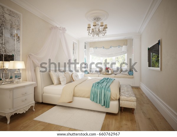 Traditional Classic Modern Provence Bedroom Interior Stock