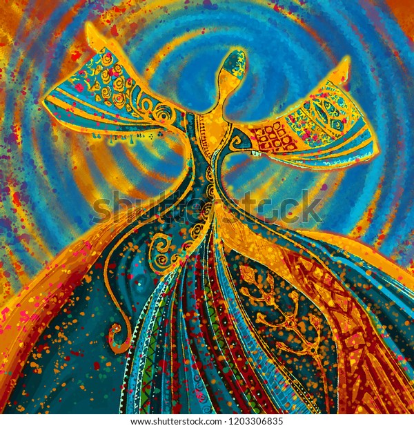 Traditional colorful Sufi and African dance illustration painting artwork