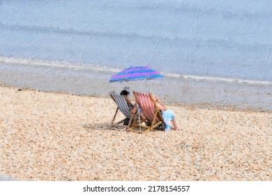 Traditional English Holiday Scene Of Deck Chairs On The Beach Digital Ink Pen And Oil Painting For Wall Art And Canvas Prints