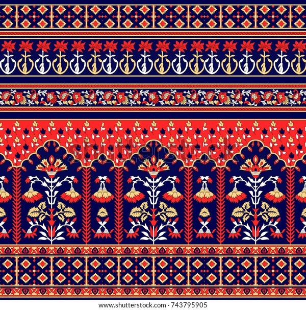 Traditional Indian Paisley Pattern Stock Illustration 743795905