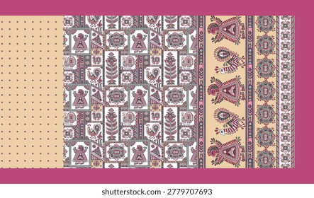 Traditional Indian saree textile pattern collection with colorful patchwork, floral motifs, paisley borders, ethnic digital print, vintage fabric texture, boho ornamental design, festive seamless sari artwork set.