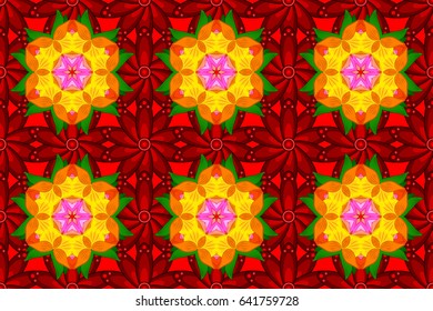 Traditional indian style, ornamental floral elements for henna tattoo, colored stickers, flash temporary tattoo, mehndi and yoga design, prints. Raster sketch of colored mehndi mandala on red. - Powered by Shutterstock