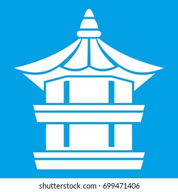 Traditional korean pagoda icon white isolated on blue background  illustration