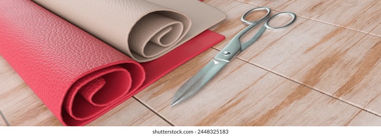 Traditional leather work to make shoes concept with tools and knives on a work bench 3d render - Powered by Shutterstock