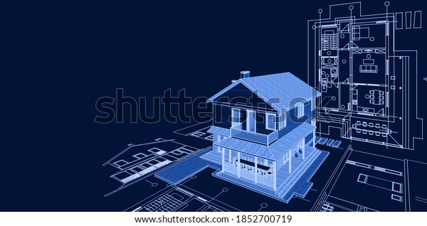 Traditional Modern House Sketch 3d Illustration Stock Illustration ...