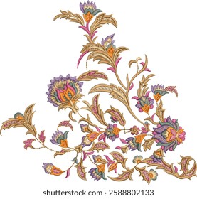 Traditional mughal artwork embroidery design leafs leaves and decorative ornaments for textile print on fabric Mughal Motif Fantasy Flowers  