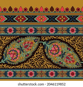 Traditional Mughal Border Design For Printing And Weaving