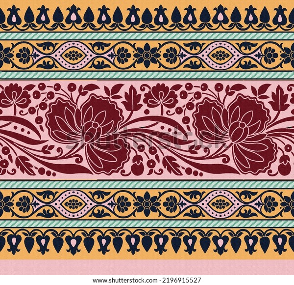 Traditional Mughal Border Design Printing Stock Illustration 2196915527 ...