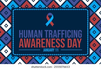 Traditional national human trafficking awareness day design with symbolic ribbon, intricate patterns, and dark blue theme for impactful advocacy - Powered by Shutterstock