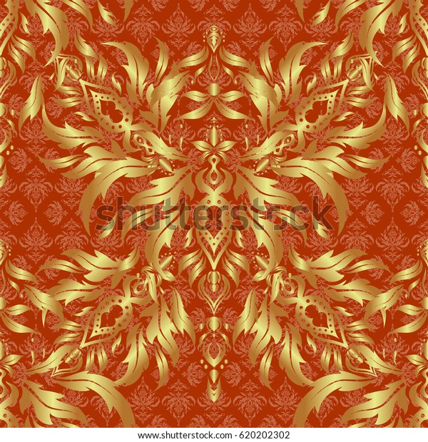 Traditional orient\
ornament. Classic vintage ornament on a brown background. Seamless\
classic golden\
pattern.