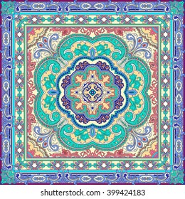 Bandana paisley floral ornamental tradicional. Você pode usar este padrão no design de tapete, xale, travesseiro, almofada. Padrão paisley elegância laranja