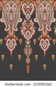 Traditional Paisley Border Dark Background Color With Trendy Motif Pattern