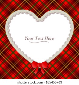A traditional plaid patterned frame accented with a small red ribbon. Raster.