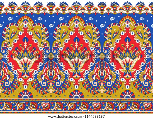 Traditional Seamless Textile Paisley Motif Border Stock Illustration ...