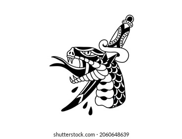 Traditional Tattoo Snake And Dagger