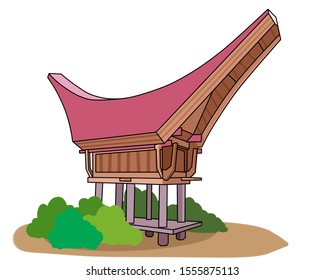 traditional tongkonan house torajan people south stock illustration 1555875113