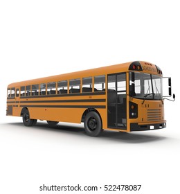 Traditional Yellow Schoolbus Isolated On White. 3D Illustration