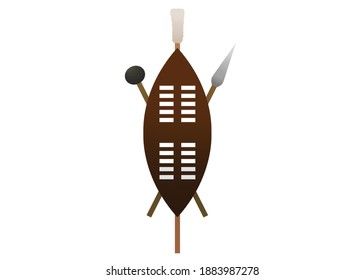 A Traditional Zulu Shield With Spear