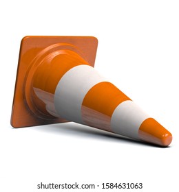 Traffic Cone Down On Its Side. 3D Illustration.