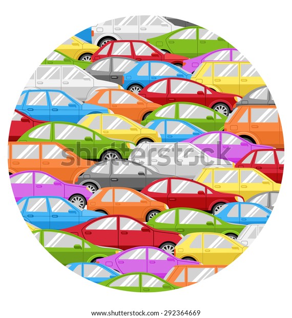 Traffic Jam With Cars Circle Icon Isolated on\
White Background