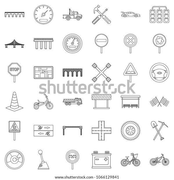 Traffic light icons set.\
Outline style of 36 traffic light icons for web isolated on white\
background