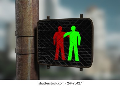 Traffic Light With Red And Green Man Being Friends