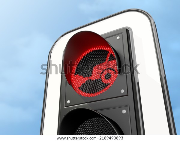 Traffic light with red prohibition\
sign for diesel and petrol cars. close-up. 3d\
render.
