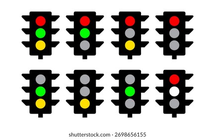 Traffic Light vector icon, Set of Red Yellow green Traffic signal symbol, Traffic light illustration.
