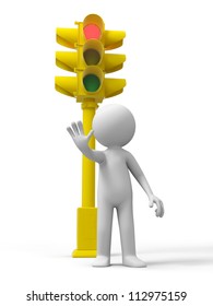 Traffic light/a man stand ,a traffic light behind