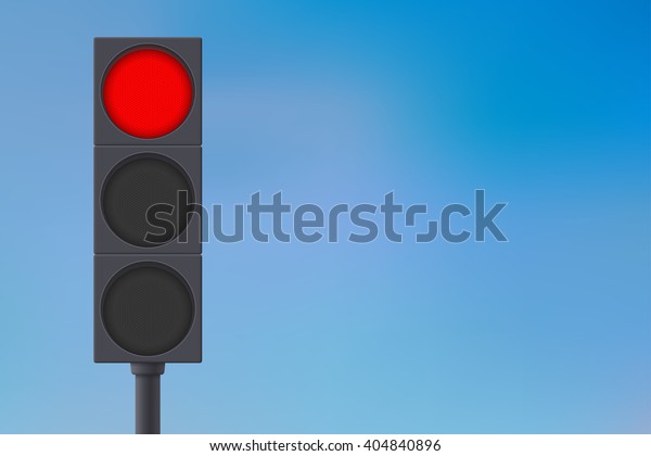 Traffic lights with red light on.   illustration\
on sky background. Raster\
version