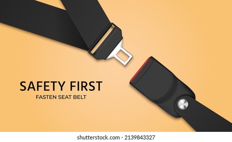 Traffic safety poster for drivers with realistic passenger seat belt. Fasten your seatbelt, warning banner. Safe driving rule  concept. Rule of safety traffic for driver illustration - Powered by Shutterstock