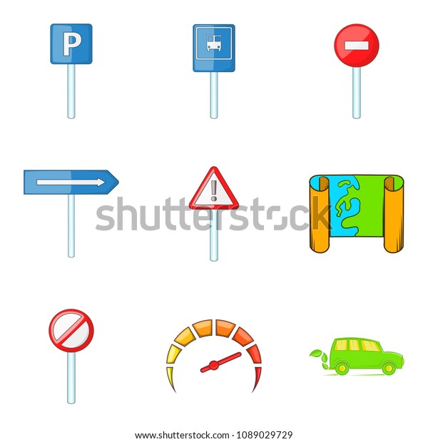 Traffic sign icons set.\
Cartoon set of 9 traffic sign icons for web isolated on white\
background
