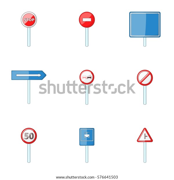 Traffic sign icons set. Cartoon illustration of 9\
traffic sign  icons for\
web