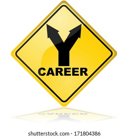 Traffic Sign Showing A Fork With Two Options For A Career Path