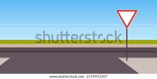 Traffic signs on city road and side road
concept flat
illustration.